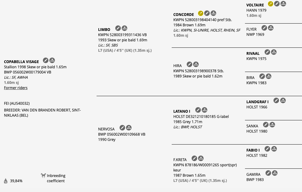 The pedigree of Copabella Visage